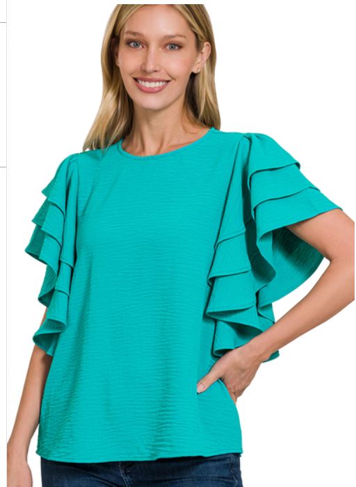 WOVEN AIRFLOW MULTI-TIERED RUFFLE TOP