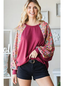 Western Oversized Top with Floral Sleeves