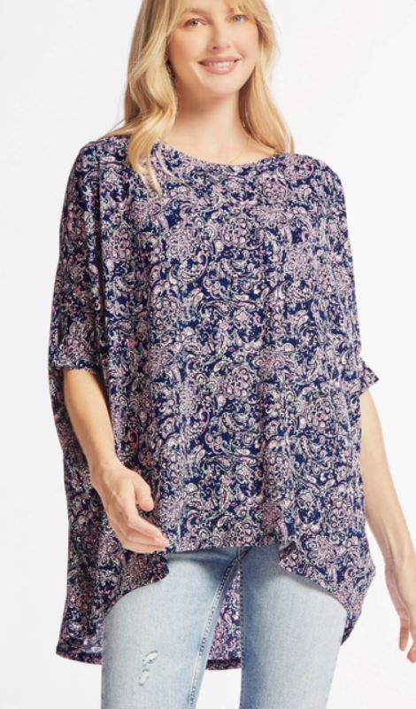 Navy Floral Flowy Top