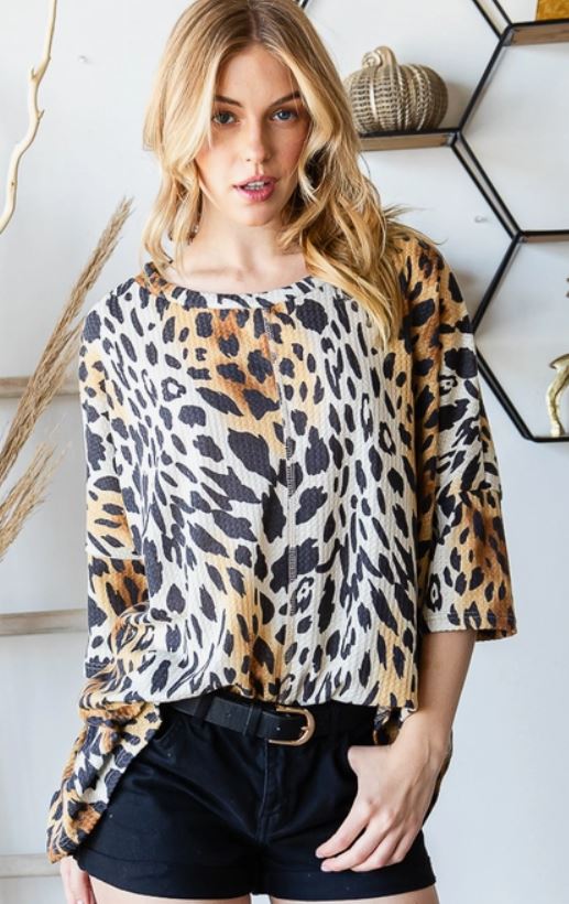 Western Ombre Animal Print Oversized Top