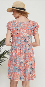 Multi Leaf Print Dress w/pockets