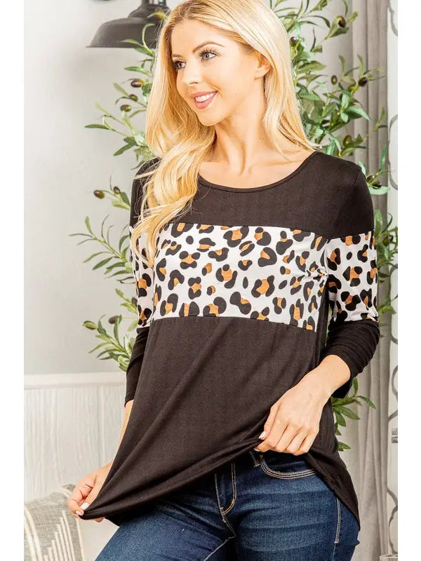 Black shirt with leopard detail