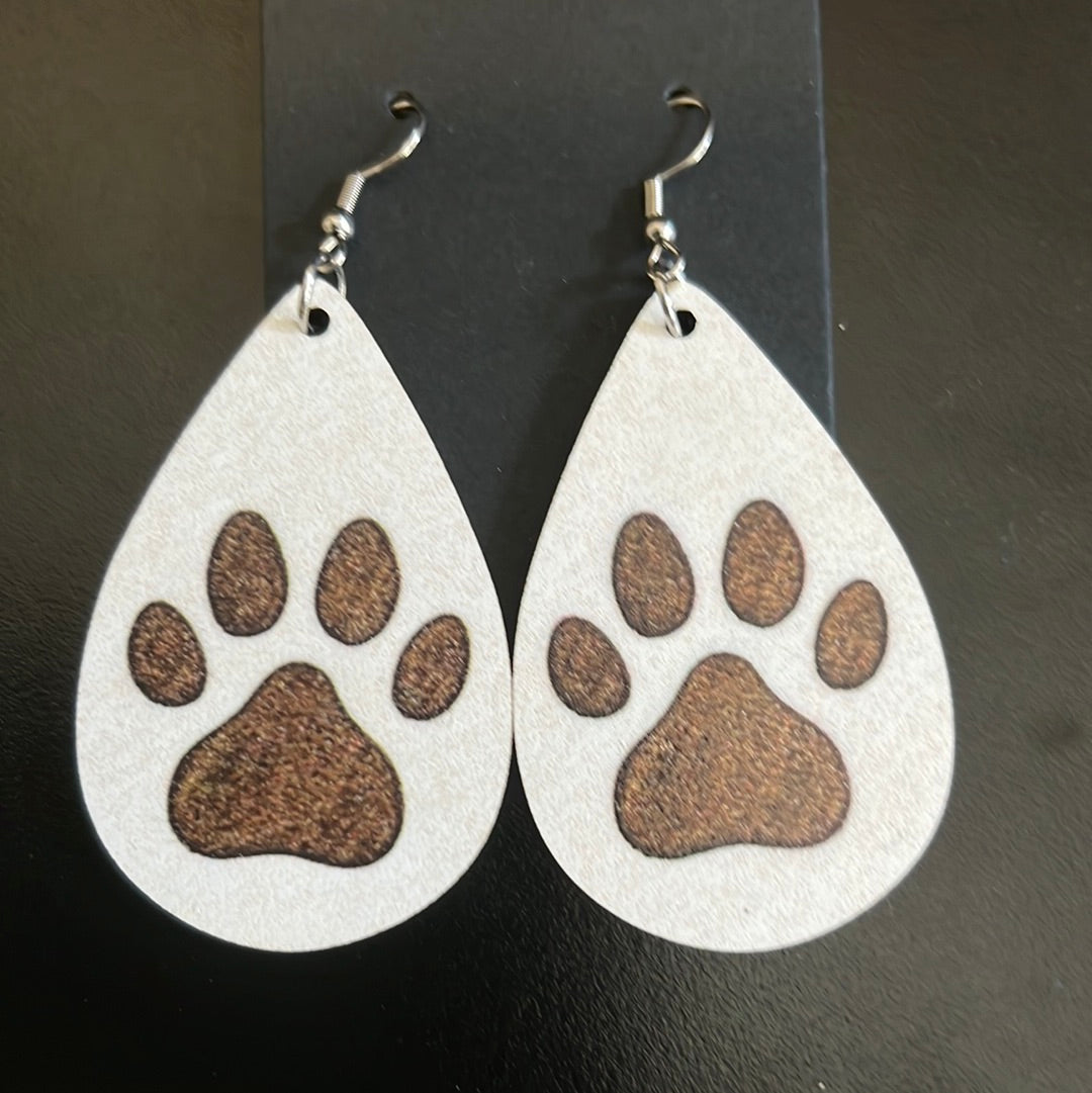Wooden Paw Print Earrings
