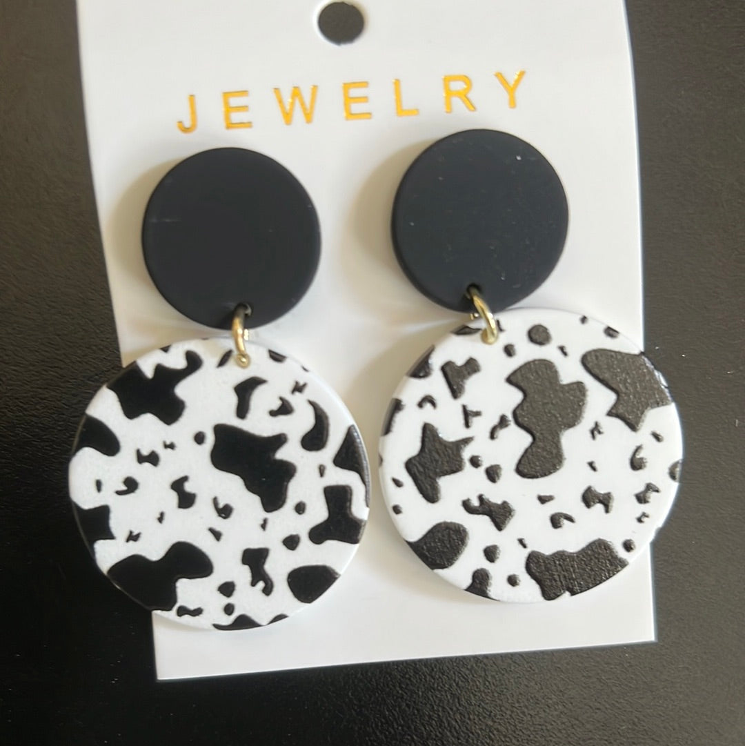Cow Print Black Earrings