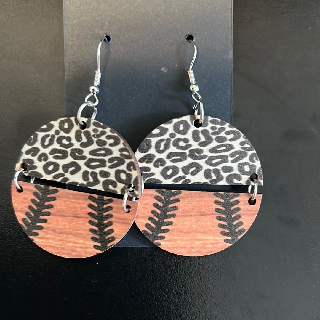 Leopard Baseball Earrings