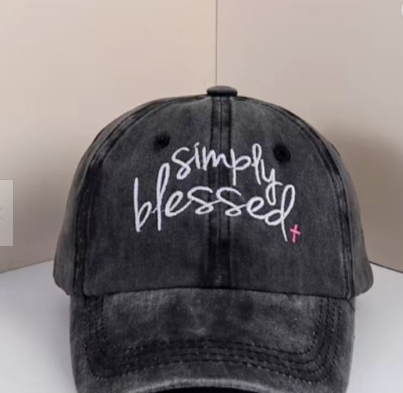 Simply Blessed Hat ~ Charcoal Gray / Pre-Washed Look ~ Adjustable Strap