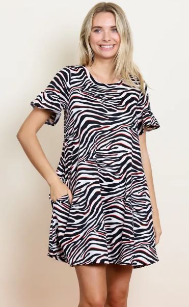 Tiger Print Ruffle Sleeve Dress