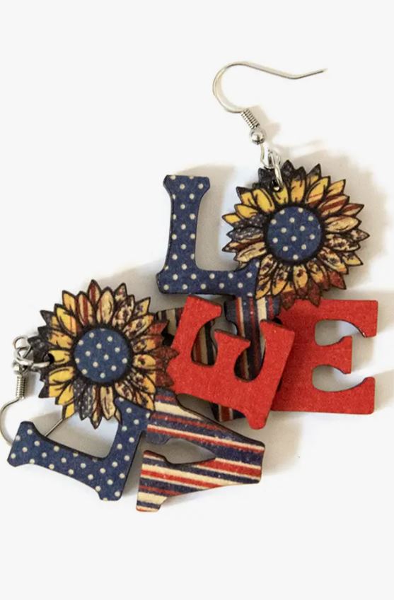 Wooden Love American Flag Print Earrings