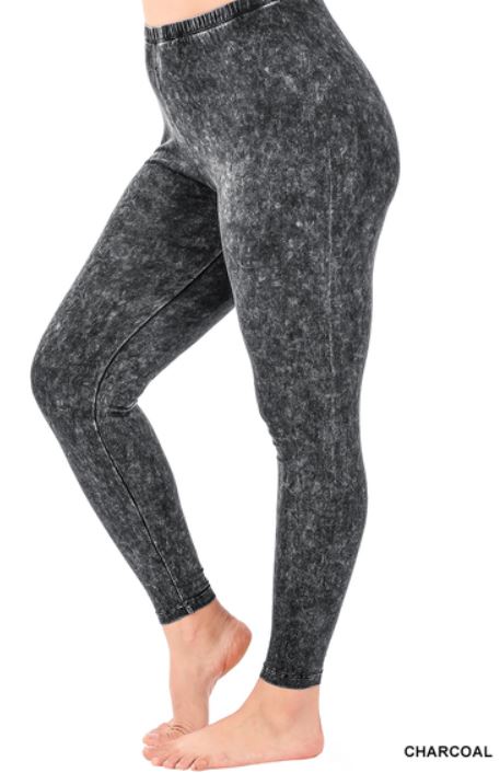 Mineral Washed Full Length Legging - Charcoal
