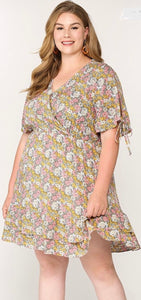 Floral Print Ruffle Dress w/elastic waist Dress