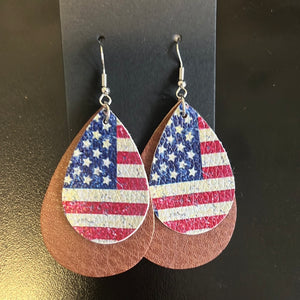 US FLAG Teardrop Double Layer Earrings