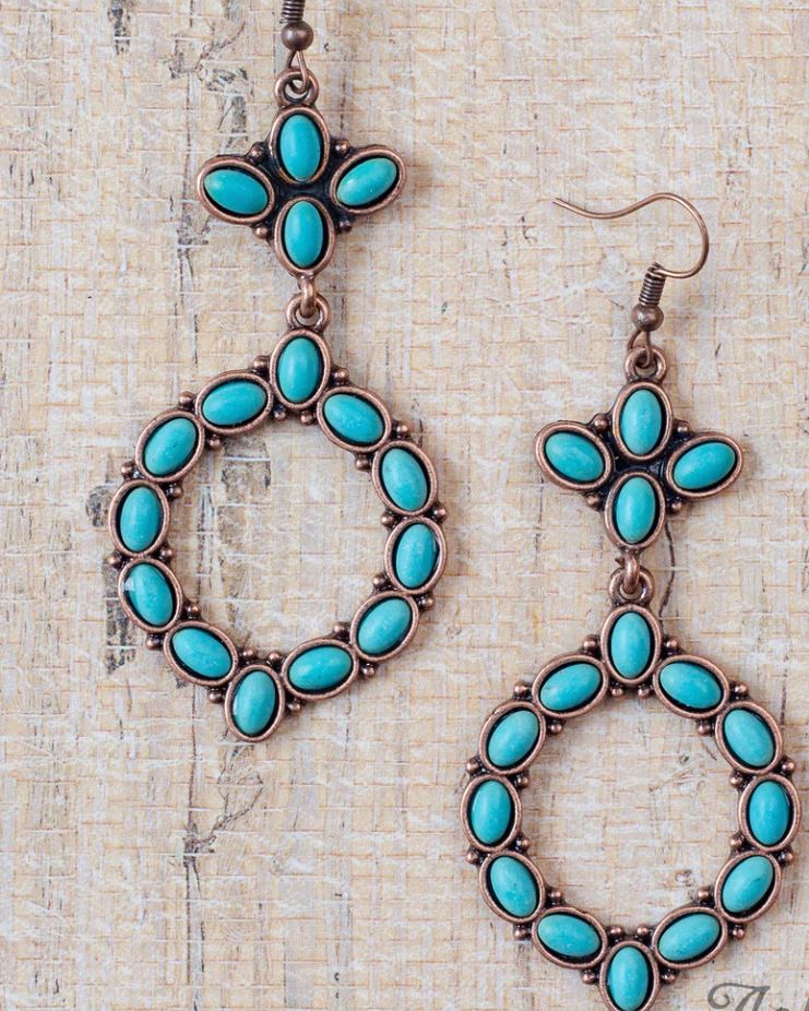 Touch of a Cowgirl Turquoise & Bronze Dangly Hoop