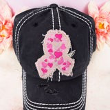 Distressed Black with Pink Hearts Ribbon