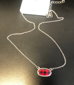 Silver Necklace with Red Plaid