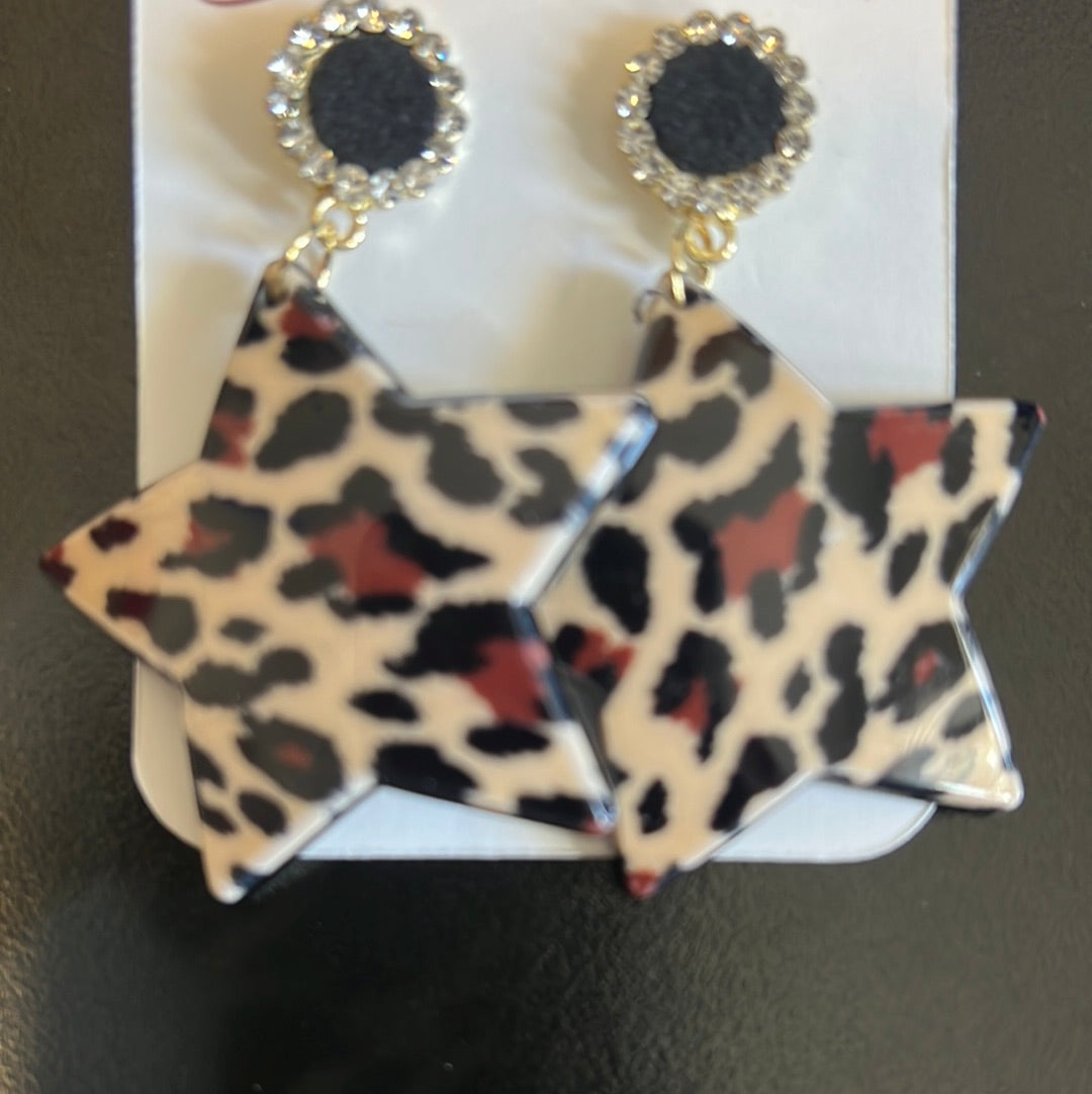Leopard Star Bling Earrings