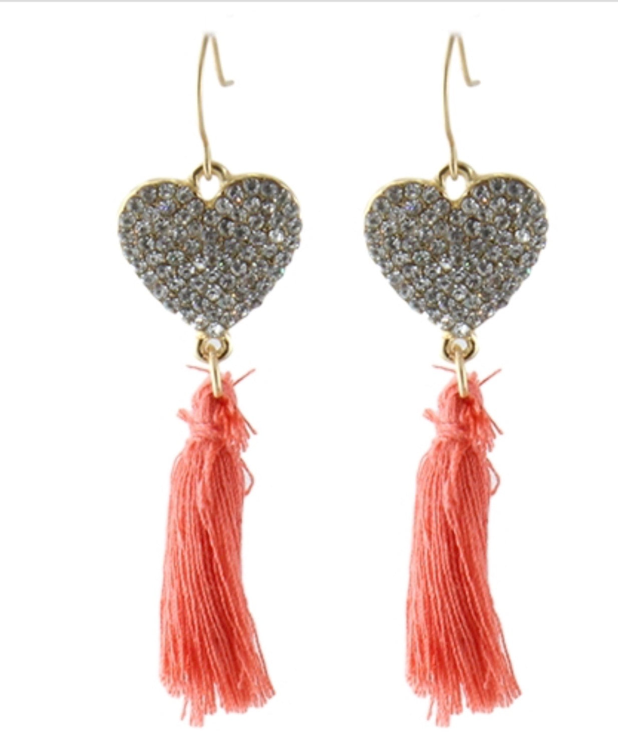 Heart Earrings w/ Coral Tassel