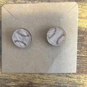 Wooden Baseball Stud Earrings
